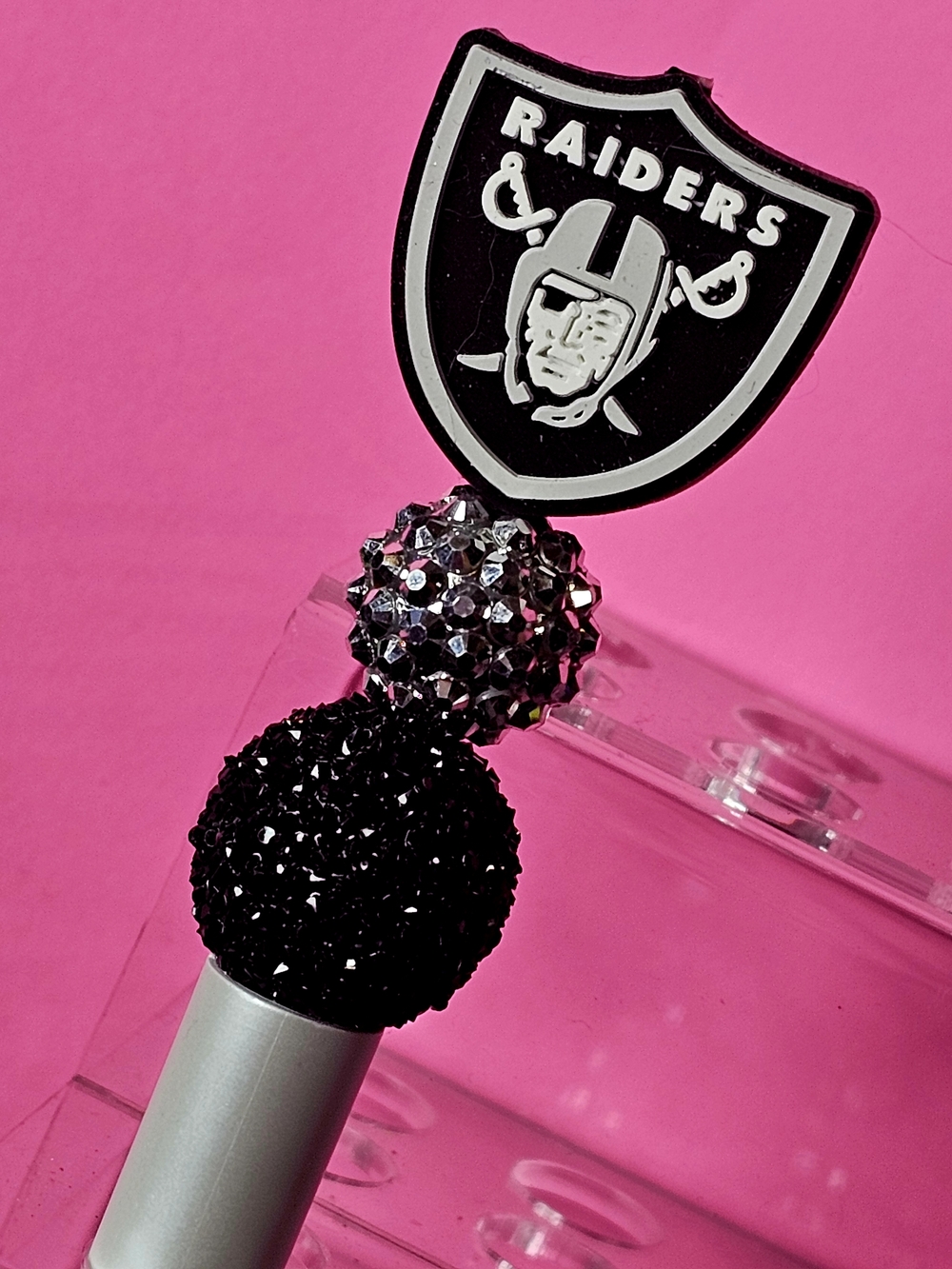 NFL Las Vegas Raiders Sparkly/Blingy Custom Created Super Fan Beaded Pen